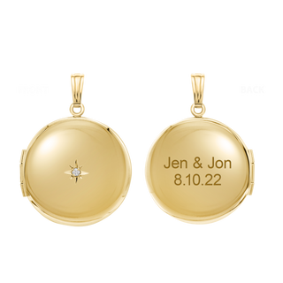 Round Locket with Diamonds in 14K Yellow Gold Optional Engraving (27 x 19 mm)