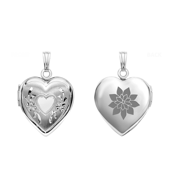 Hand Engraved Design Heart Locket in Sterling Silver  with Optional Engraving (22 x 15 mm)