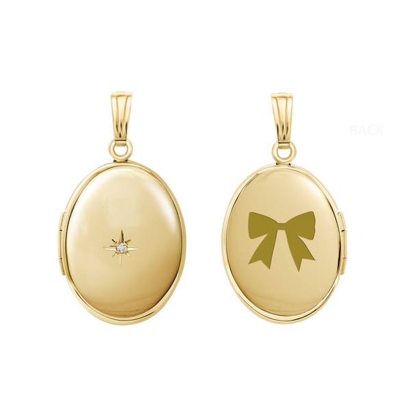 Oval Locket with Diamonds in 14K Gold Filled with Optional Engraving (30 x 16 mm - 38 x 23 mm)