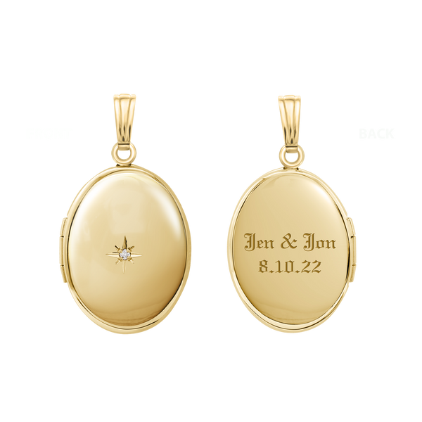 Oval Locket with Diamonds in 14K Gold Filled with Optional Engraving (30 x 16 mm - 38 x 23 mm)