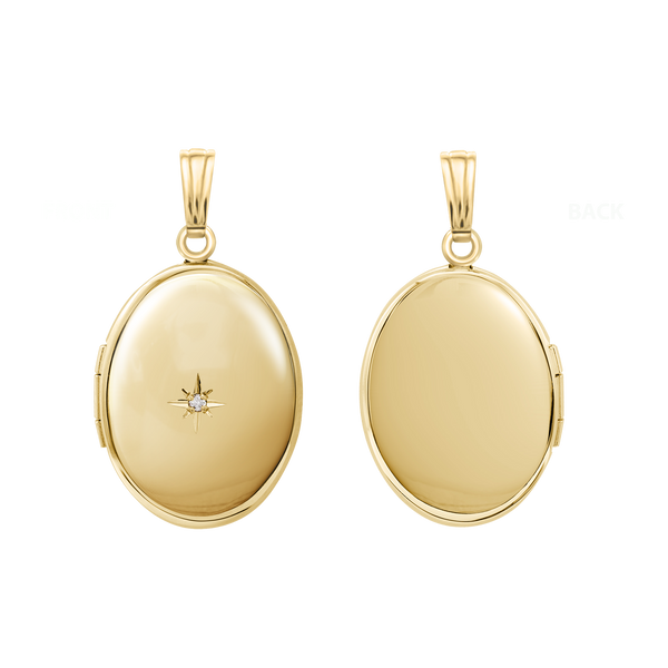 Oval Locket with Diamonds in 14K Gold Filled with Optional Engraving (30 x 16 mm - 38 x 23 mm)