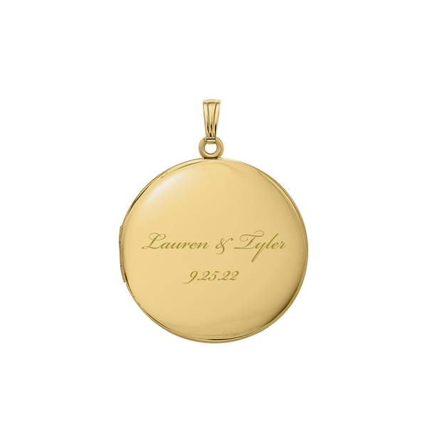 Plain Round Locket in Sterling Silver 18K Yellow Gold Finish with Optional Engraving (14 mm - 32 mm)