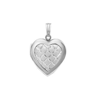 Embossed Engraved Design Heart Locket in Sterling Silver with Optional Engraving (29 x 19 mm)