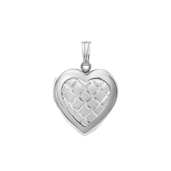 Embossed Engraved Design Heart Locket in Sterling Silver with Optional Engraving (29 x 19 mm)