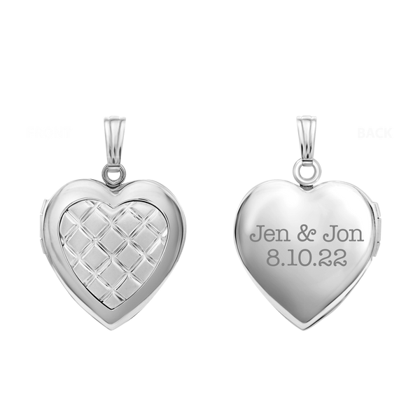 Embossed Engraved Design Heart Locket in Sterling Silver with Optional Engraving (29 x 19 mm)