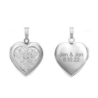 Embossed Engraved Design Heart Locket in Sterling Silver with Optional Engraving (29 x 19 mm)