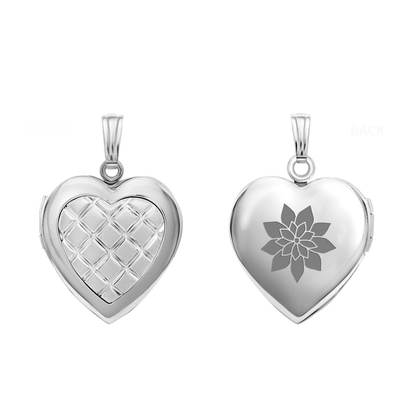 Embossed Engraved Design Heart Locket in Sterling Silver with Optional Engraving (29 x 19 mm)