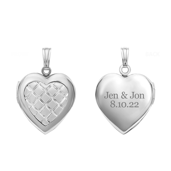 Embossed Engraved Design Heart Locket in Sterling Silver with Optional Engraving (29 x 19 mm)