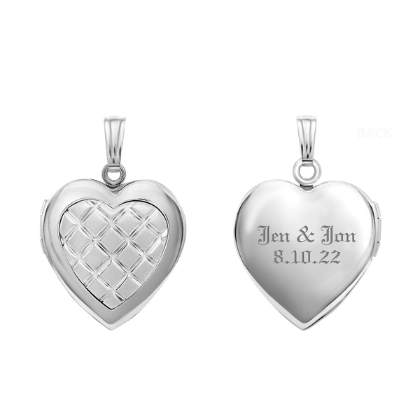 Embossed Engraved Design Heart Locket in Sterling Silver with Optional Engraving (29 x 19 mm)