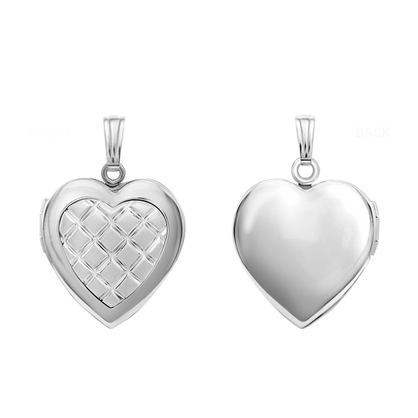 Embossed Engraved Design Heart Locket in Sterling Silver with Optional Engraving (29 x 19 mm)