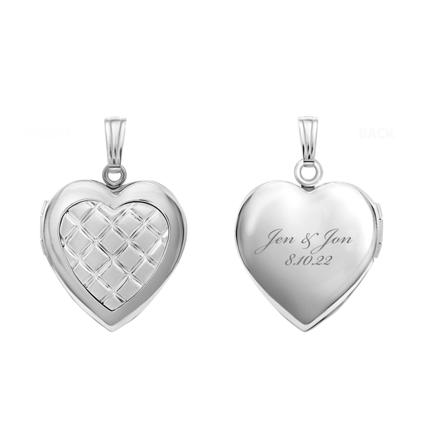 Embossed Engraved Design Heart Locket in Sterling Silver with Optional Engraving (29 x 19 mm)