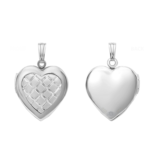 Embossed Engraved Design Heart Locket in Sterling Silver with Optional Engraving (29 x 19 mm)