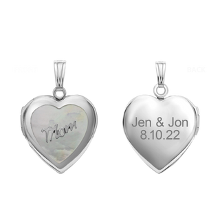 Mother Engraved Design of Pearl Heart Locket in Sterling Silver with Optional Engraving (28 x 19 mm)