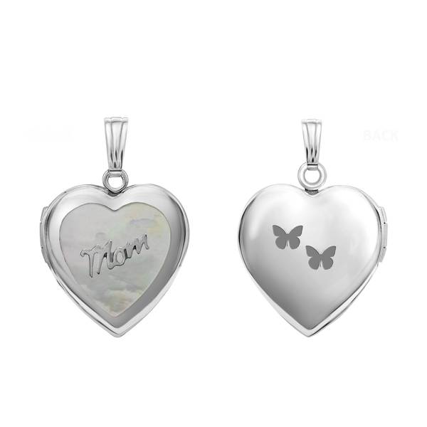 Mother Engraved Design of Pearl Heart Locket in Sterling Silver with Optional Engraving (28 x 19 mm)