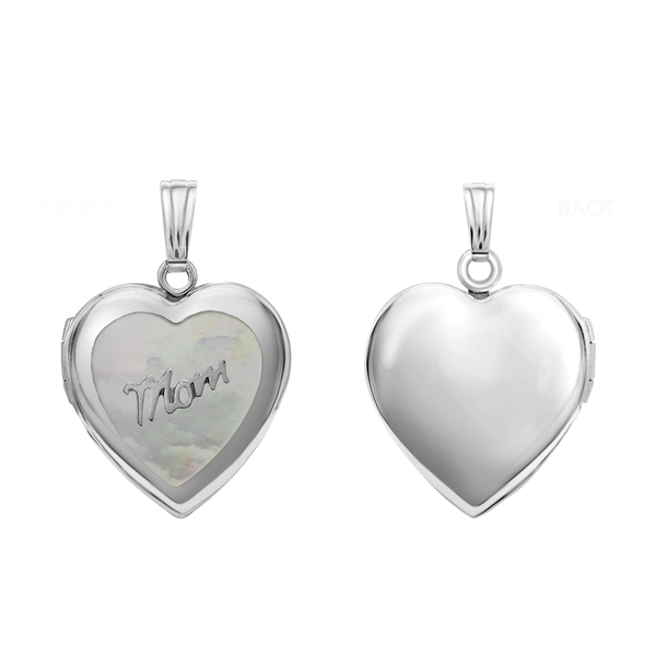 Mother Engraved Design of Pearl Heart Locket in Sterling Silver with Optional Engraving (28 x 19 mm)