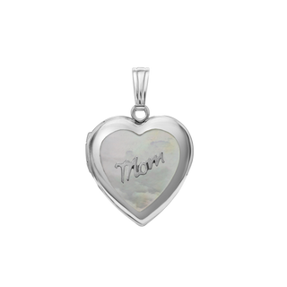 Mother Engraved Design of Pearl Heart Locket in Sterling Silver with Optional Engraving (28 x 19 mm)