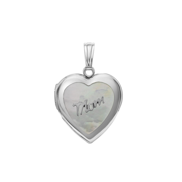 Mother Engraved Design of Pearl Heart Locket in Sterling Silver with Optional Engraving (28 x 19 mm)