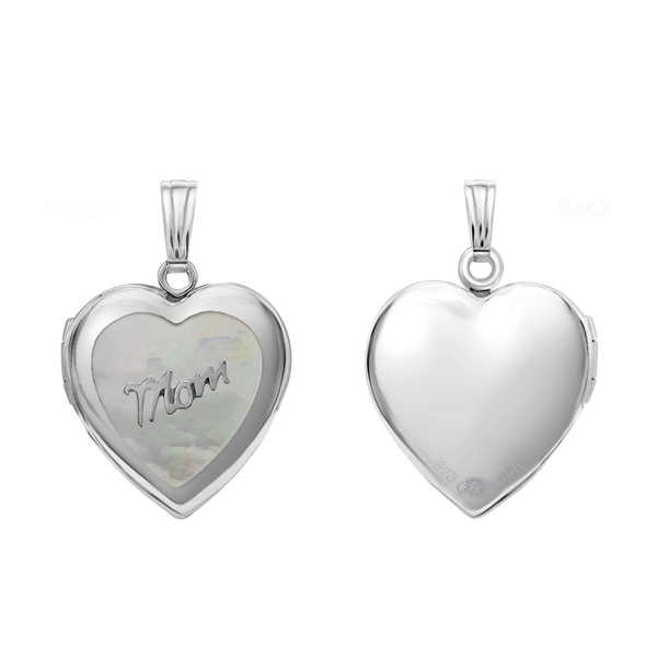 Mother Engraved Design of Pearl Heart Locket in Sterling Silver with Optional Engraving (28 x 19 mm)