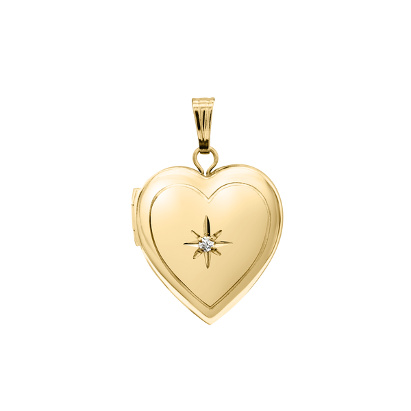 Heart Locket with Diamonds in 14K Gold Filled with Optional Engraving  (22 x 15 mm)