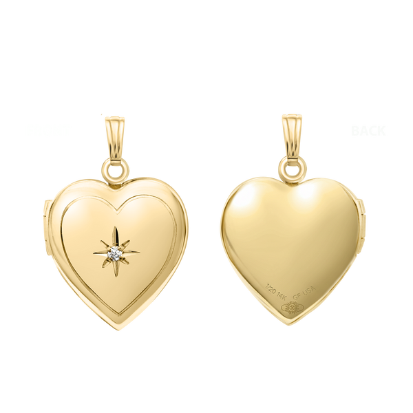 Heart Locket with Diamonds in 14K Gold Filled with Optional Engraving  (22 x 15 mm)