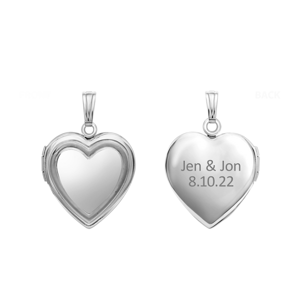 Embossed Heart Locket in Sterling Silver with Optional Engraving (15 mm - 19 mm)