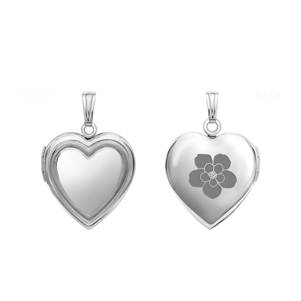 Embossed Heart Locket in Sterling Silver with Optional Engraving (15 mm - 19 mm)