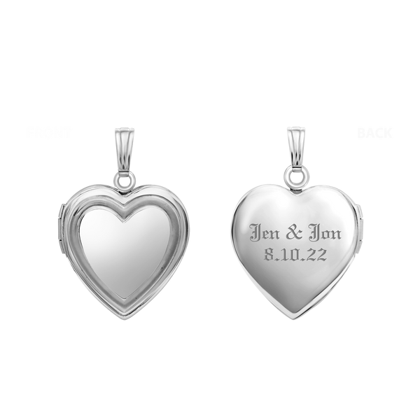 Embossed Heart Locket in Sterling Silver with Optional Engraving (15 mm - 19 mm)