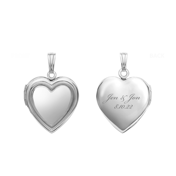 Embossed Heart Locket in Sterling Silver with Optional Engraving (15 mm - 19 mm)