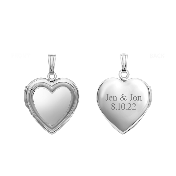 Embossed Heart Locket in Sterling Silver with Optional Engraving (15 mm - 19 mm)