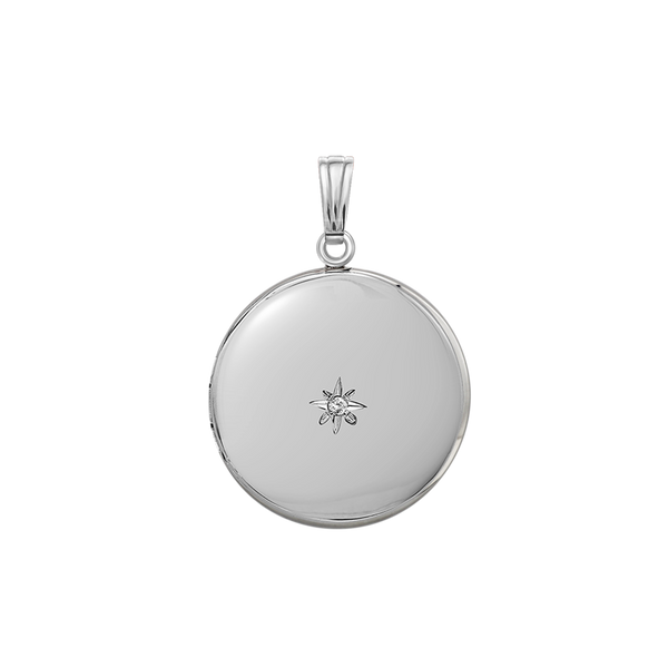 Round Locket with Diamonds in Sterling Silver with Optional Engraving (32 x 23 mm)