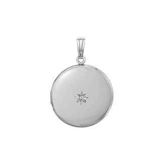 Round Locket with Diamonds in Sterling Silver with Optional Engraving (32 x 23 mm)