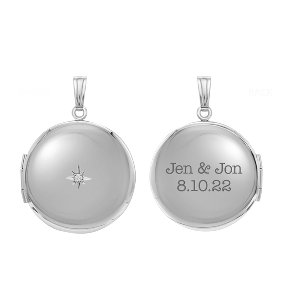 Round Locket with Diamonds in Sterling Silver with Optional Engraving (32 x 23 mm)