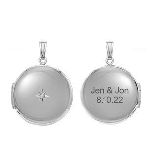 Round Locket with Diamonds in Sterling Silver with Optional Engraving (32 x 23 mm)