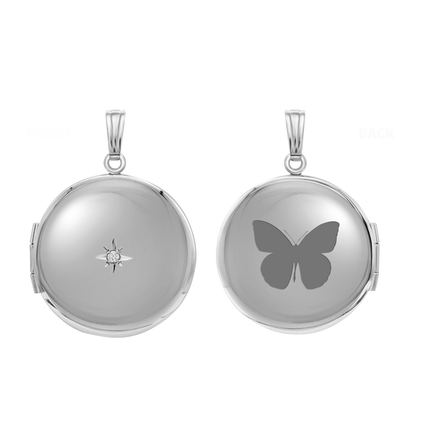 Round Locket with Diamonds in Sterling Silver with Optional Engraving (32 x 23 mm)