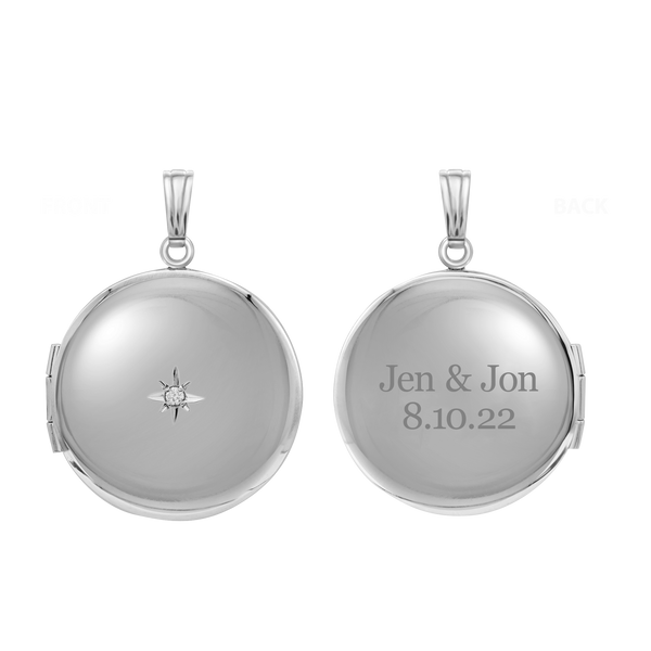 Round Locket with Diamonds in Sterling Silver with Optional Engraving (32 x 23 mm)