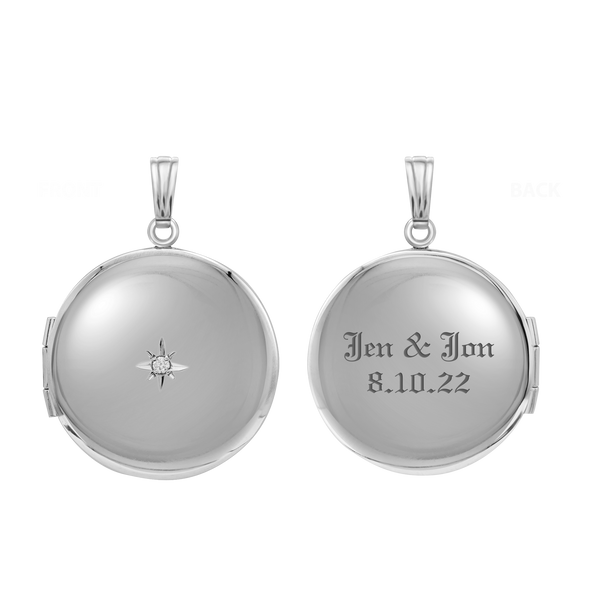 Round Locket with Diamonds in Sterling Silver with Optional Engraving (32 x 23 mm)