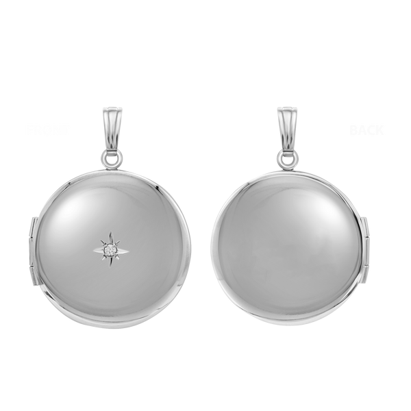 Round Locket with Diamonds in Sterling Silver with Optional Engraving (32 x 23 mm)