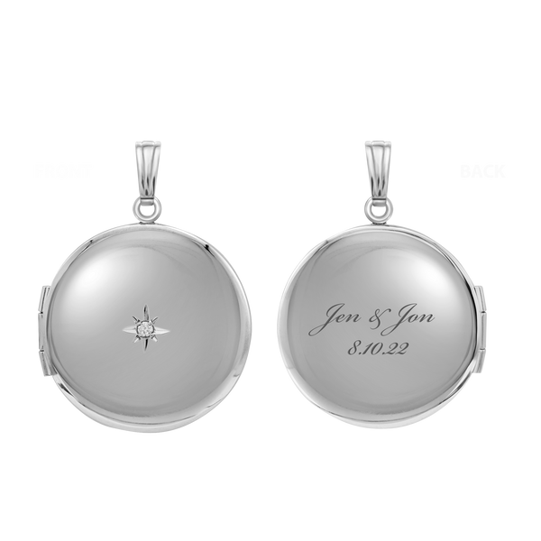 Round Locket with Diamonds in Sterling Silver with Optional Engraving (32 x 23 mm)