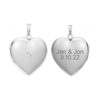 Heart Locket with Diamonds in Sterling Silver with Optional Engraving (34 x 26 mm)