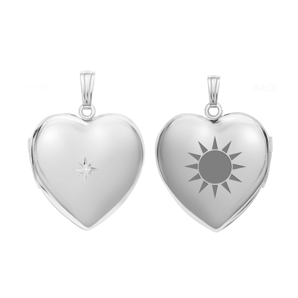 Heart Locket with Diamonds in Sterling Silver with Optional Engraving (34 x 26 mm)