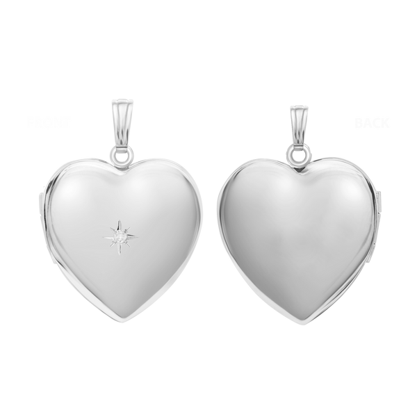 Heart Locket with Diamonds in Sterling Silver with Optional Engraving (34 x 26 mm)