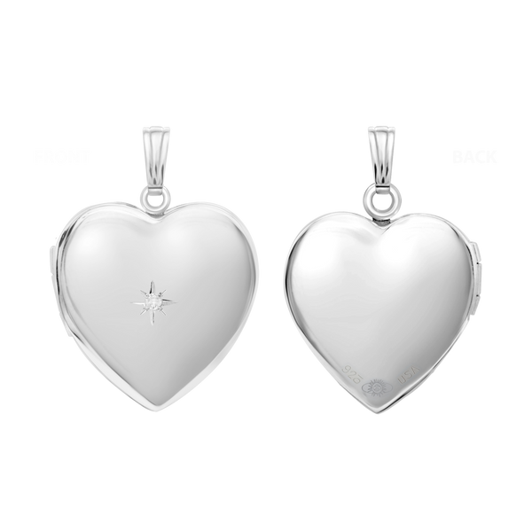Heart Locket with Diamonds in Sterling Silver with Optional Engraving (34 x 26 mm)