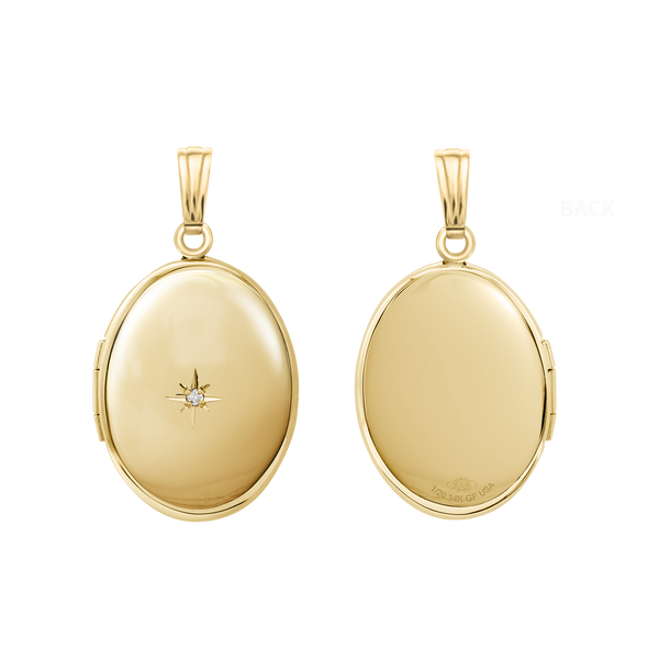 Oval Locket with Diamonds in 14K Gold Filled with Optional Engraving (30 x 16 mm - 38 x 23 mm)
