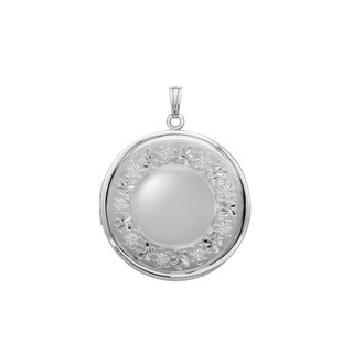 Hand Engraved Design Round Locket in Sterling Silver with Optional Engraving (41 x 32 mm)