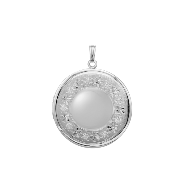 Hand Engraved Design Round Locket in Sterling Silver with Optional Engraving (41 x 32 mm)