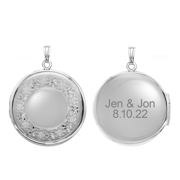 Hand Engraved Design Round Locket in Sterling Silver with Optional Engraving (41 x 32 mm)