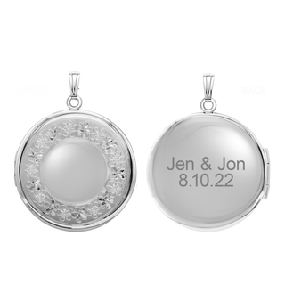 Hand Engraved Design Round Locket in Sterling Silver with Optional Engraving (41 x 32 mm)