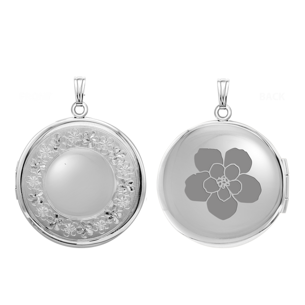 Hand Engraved Design Round Locket in Sterling Silver with Optional Engraving (41 x 32 mm)