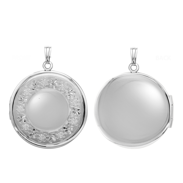 Hand Engraved Design Round Locket in Sterling Silver with Optional Engraving (41 x 32 mm)