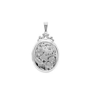 Hand Engraved Design Oval Locket in Sterling Silver  with Optional Engraving (35 x 24 mm)